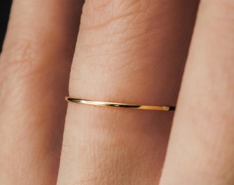 Ultra Thin Gold Stacking ring, super skinny, slender, extra thin, thinnest, tiny ring, 14k gold fill, stackable, delicate, threadbare, .7mm