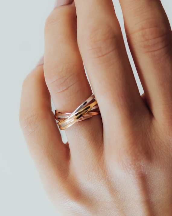 Set di anelli sottili intrecciati in metallo misto SOLID in oro