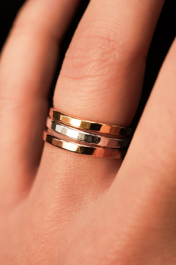 Extra Thick Mixed Metal Stack Ring Set of 3 Rose Gold Yellow