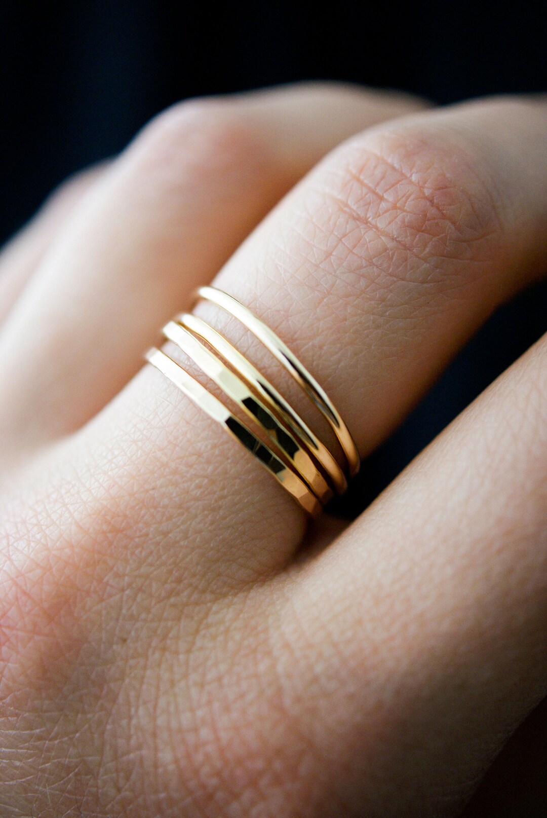 SOLID Thick Gold Stacking Ring, Hammered Stacking Ring, 14k Gold