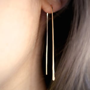 Long Gold Arch earrings, Hammered Gold earrings, Long linear earrings, gold bar earrings, arch earrings, gold arch earring, u earrings image 7