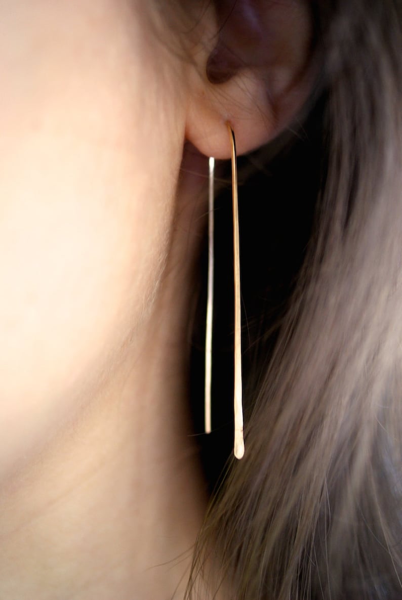 Long Gold Arch earrings, Hammered Gold earrings, Long linear earrings, gold bar earrings, arch earrings, gold arch earring, u earrings image 7