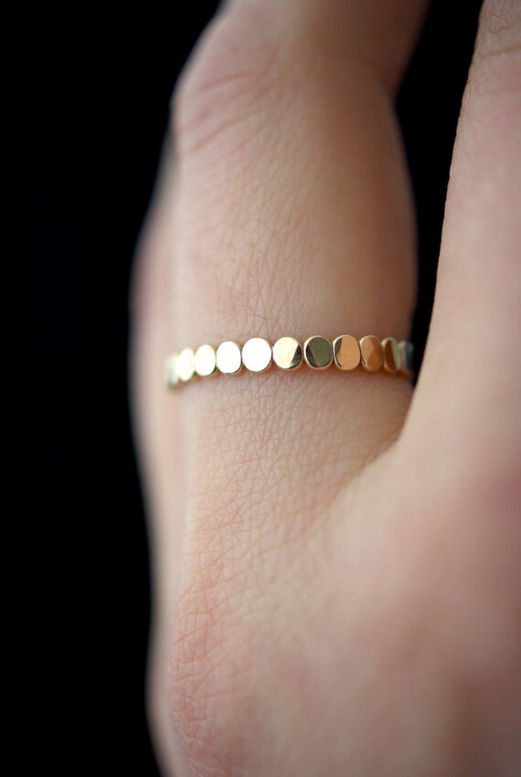 14K Solid Gold Beaded Ring Minimalist Dainty Bead Stacking Matching Ring