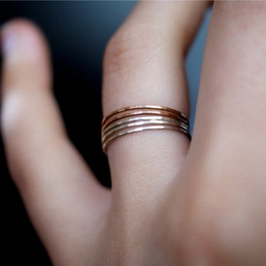 Mixed Metal Rose Gold and Silver Set of 5 Hammered Rings, Ultra Thin Stacking, Stackable, stack, minimalist ring, super thin, dainty, 0.7mm image 5