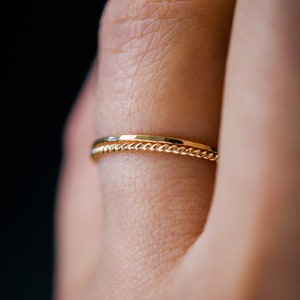 SOLID 14K Gold Twist stacking rings, gold stack ring, skinny gold stackable ring, 14k gold twist ring set, delicate gold ring, set of 2 image 7
