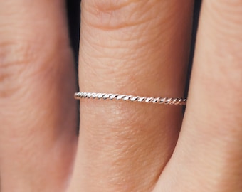 Sterling Silver Twist Ring, One Single, silver stack ring, stackable silver rope ring, 925 sterling twist, ultra thin or thick, 1mm or 1.5mm