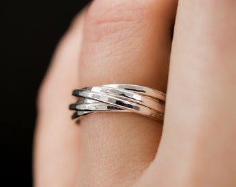 Thin Interlocking Set of 6 rings Rose Gold, Gold fill, or Silver, interlocking ring, russian ring, fidget ring, infinity ring, wedding ring