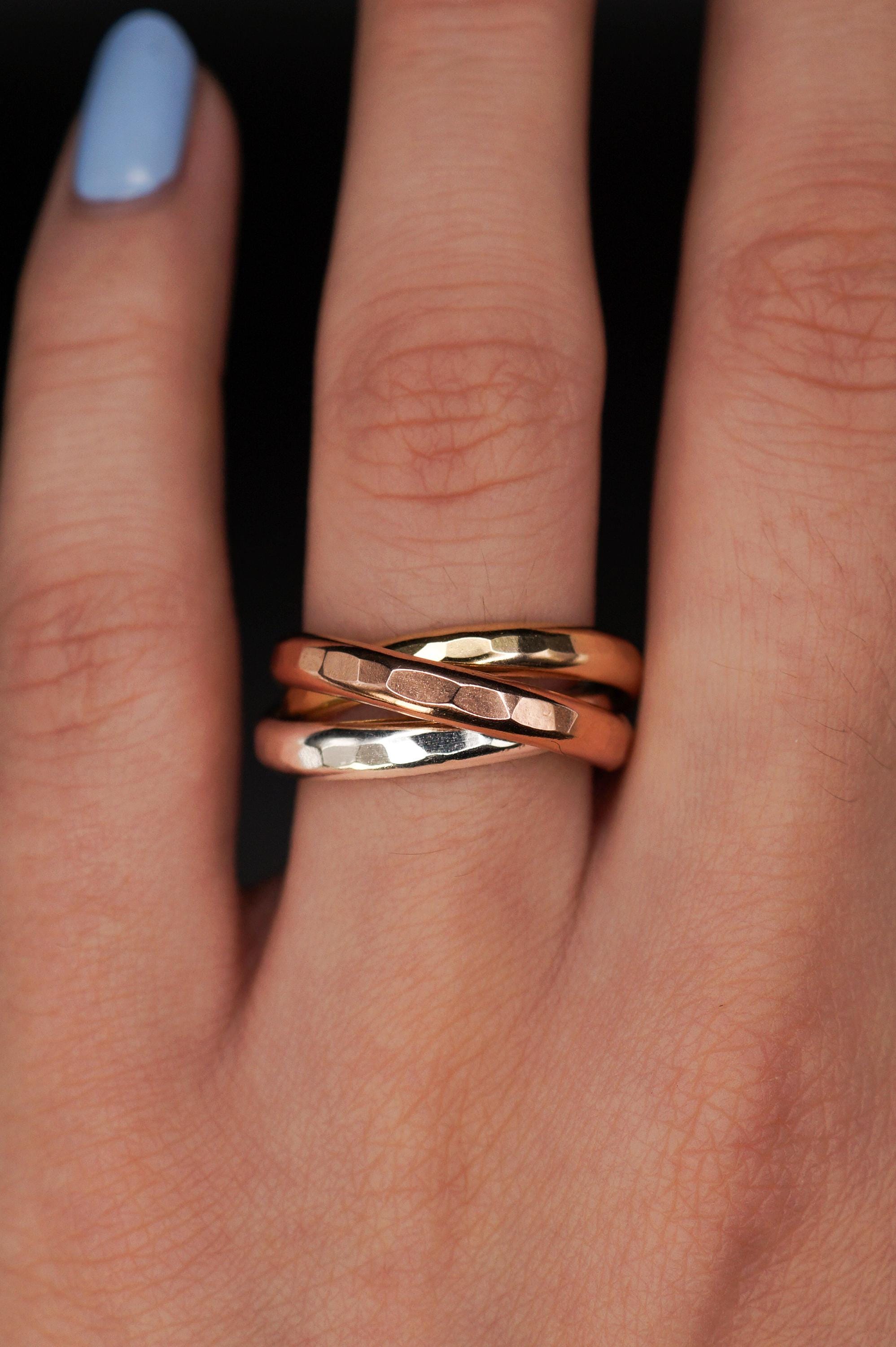 Chunky Interlocking Ring | Gold, Rose, Silver, Mixed | Set of 3