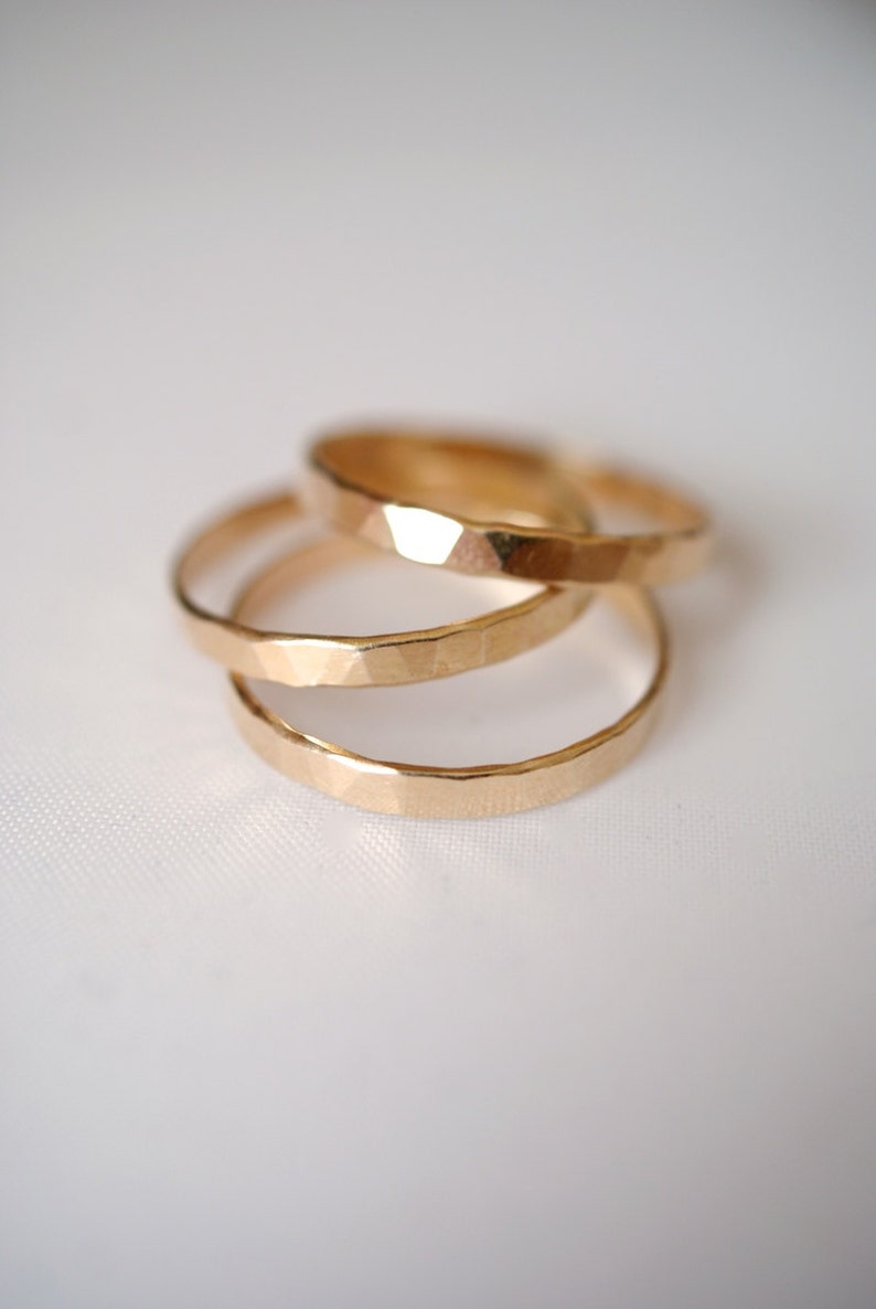 Extra Thick Gold Stack rings, Set of 3 Gold Stack rings, stackable rings, extra thick gold ring, hammered gold ring, thick gold band image 4