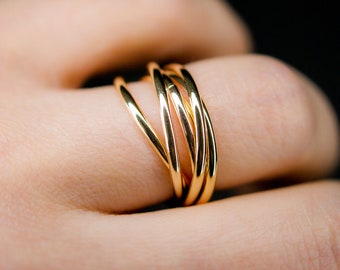 SOLID Thin Interlocking Set of 6 rings Solid 14K Gold or Rose Gold, interlocking, rolling, fidget, infinity, wedding, thick, unisex, mens