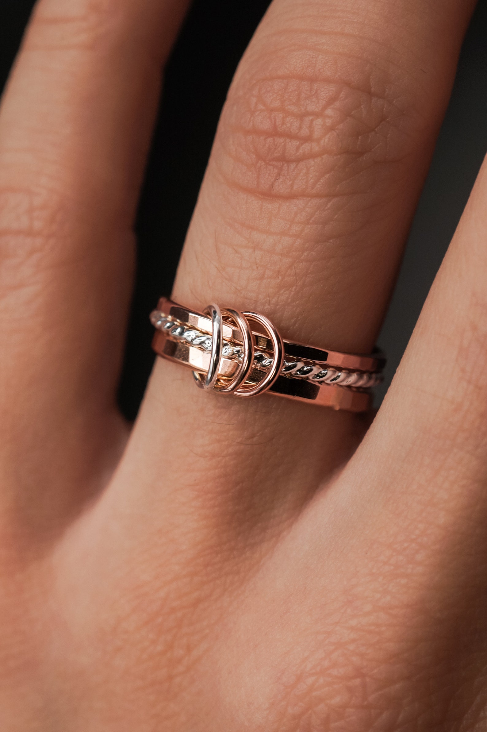 Triple Link Ring, Set of 3 Rings, 3 Links, Mixed Metals 14K + Sterling ...