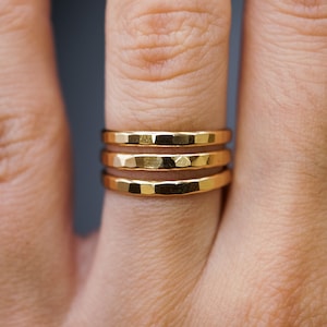 Extra Thick Gold Stack rings, Set of 3 Gold Stack rings, stackable rings, extra thick gold ring, hammered gold ring, thick gold band image 1
