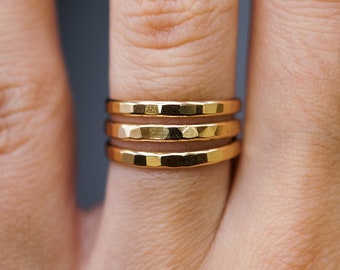 Extra Thick Gold Stack rings, Set of 3 Gold Stack rings, stackable rings, extra thick gold ring, hammered gold ring, thick gold band