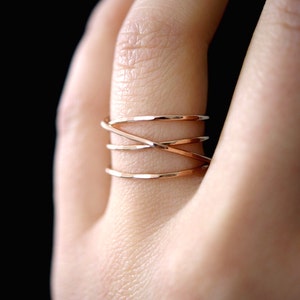 Large Wrap Ring, 14k Rose Gold Fill wraparound ring, wrapped criss cross ring, woven ring, infinity, intertwined, overlapping, texture