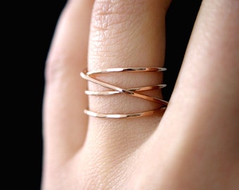 Large Wrap Ring, 14k Rose Gold Fill wraparound ring, wrapped criss cross ring, woven ring, infinity, intertwined, overlapping, texture