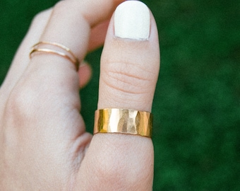 Wide Hammered Band Ring in 14K Gold Fill, hammered ring, large band, unisex, large ring, wide metal band, hammered gold ring, thick ring