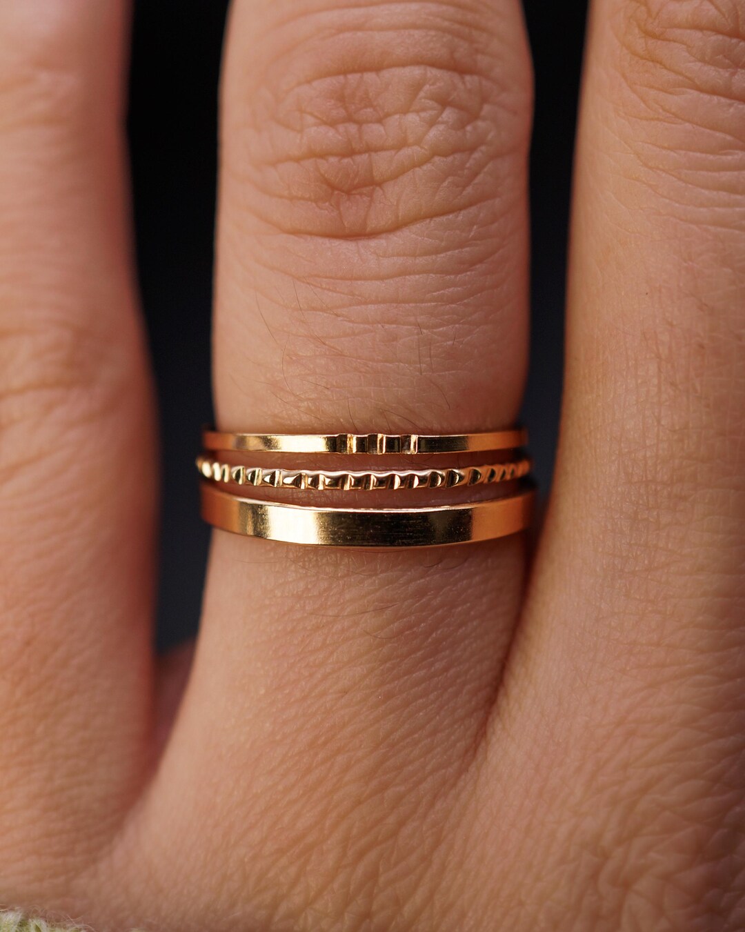 Mirror Square Lined Set of 3 | 14K Gold Fill | Stack Ring, Pack of ...