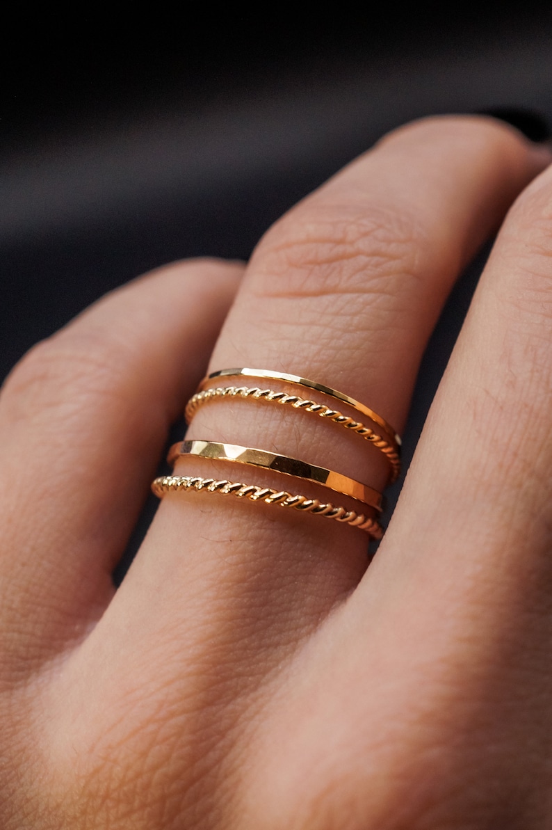 Thin Twist Stacking Set of 2 Rings in 14K Gold fill, gold stack, stackable ring, delicate gold ring, gold ring set, minimal ring, set of 2 image 7