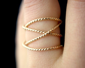 Large Gold Twist Wraparound ring, 14K Gold Fill wrap ring, wrapped criss cross ring, woven ring, infinity, intertwined, overlapping, texture