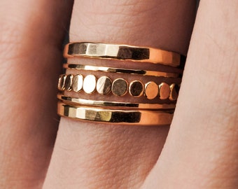 The Ultimate Bead-stapelringenset | Goudvulling, roségoud of zilver | gestapelde set, gestapeld, 14k gouden ringenpakket, extra dik en ultradun