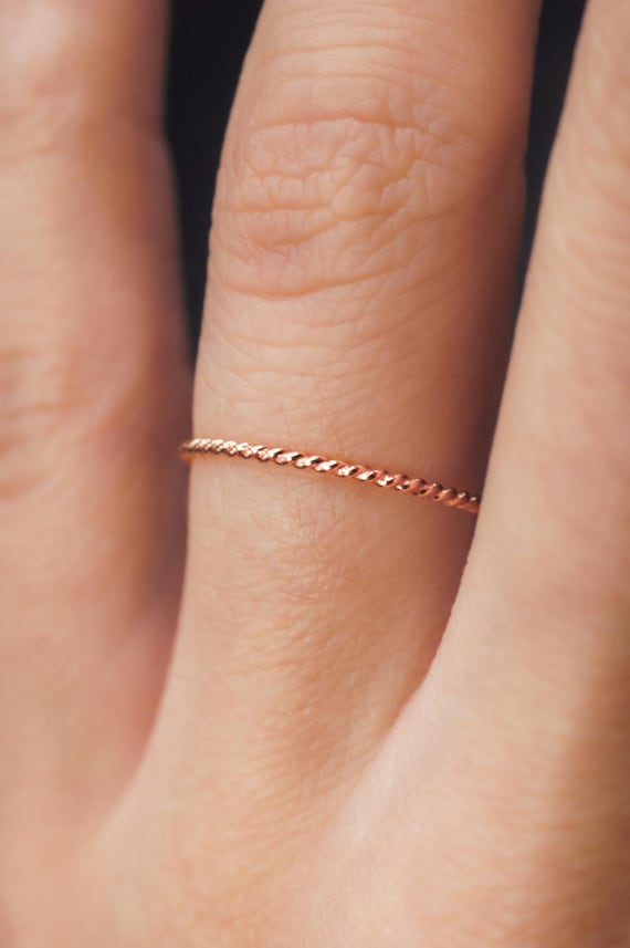 SOLID 14K Rose Gold Twist Ring | Thin or Thick | Stackable Rope ring, skinny stack ring, delicate ring, textured twisted, custom sizing