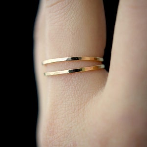 Set of 2 Medium Thickness Gold stacking rings, thin gold filled stacking rings, 14k gold fill ring, hammered gold stack rings, 14k gold ring Hammered