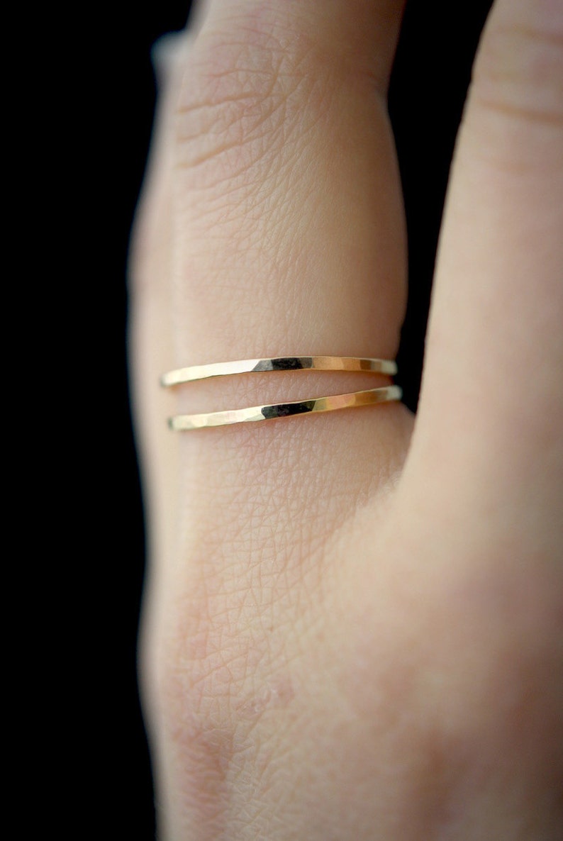 Set of 2 Medium Thickness Gold stacking rings, thin gold filled stacking rings, 14k gold fill ring, hammered gold stack rings, 14k gold ring Hammered
