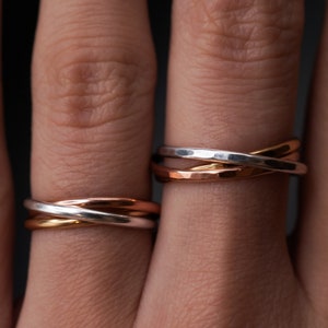 Thin Interlocking Set of 3 rings Rose Gold, Gold fill, Silver, interlocking, rolling ring, wrap ring, infinity ring, wedding, mixed metal