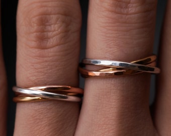 Thin Interlocking Set of 3 rings Rose Gold, Gold fill, Silver, interlocking, rolling ring, wrap ring, infinity ring, wedding, mixed metal