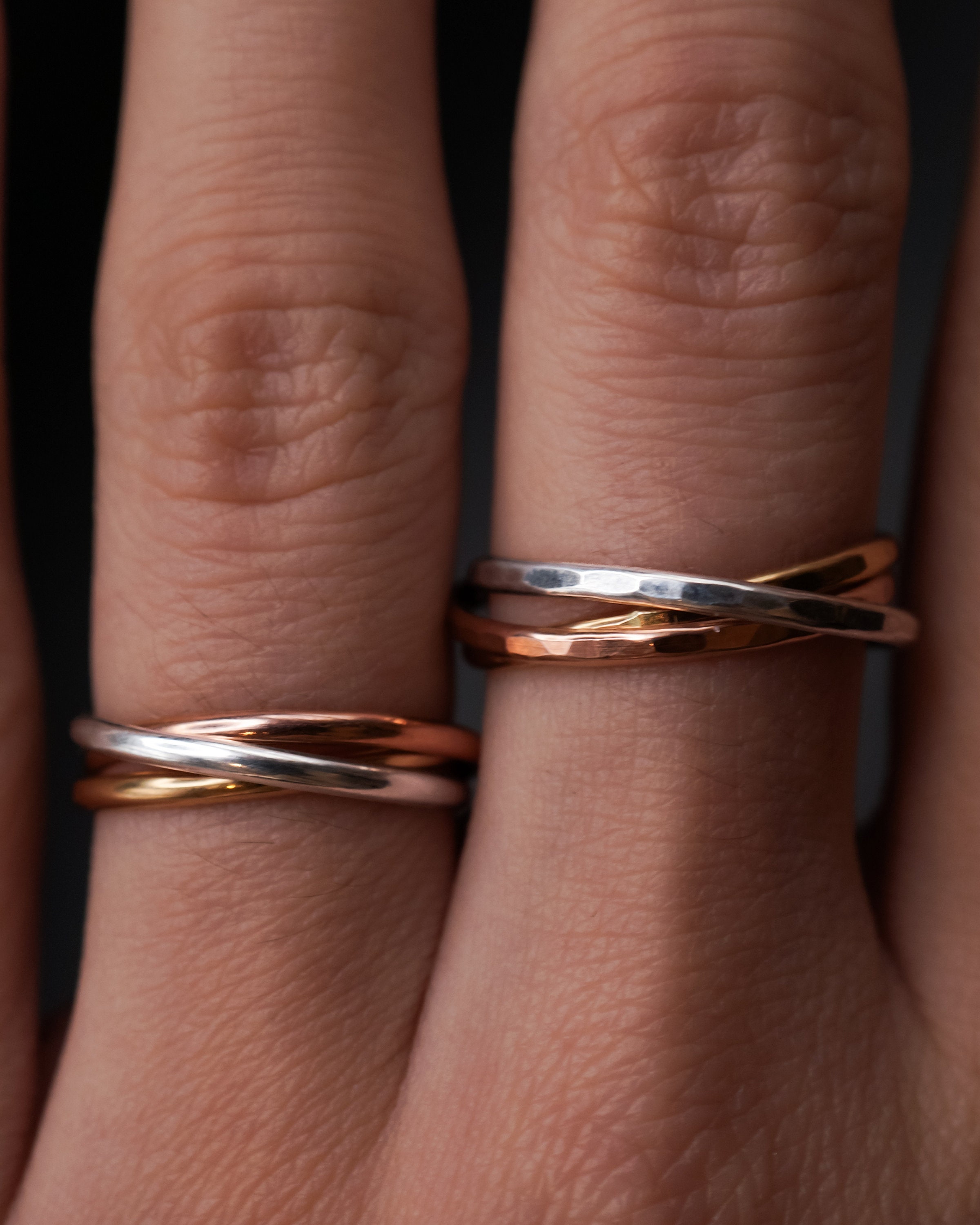 Thin Interlocking Set of 3 Rings Rose Gold, Gold Fill, Silver