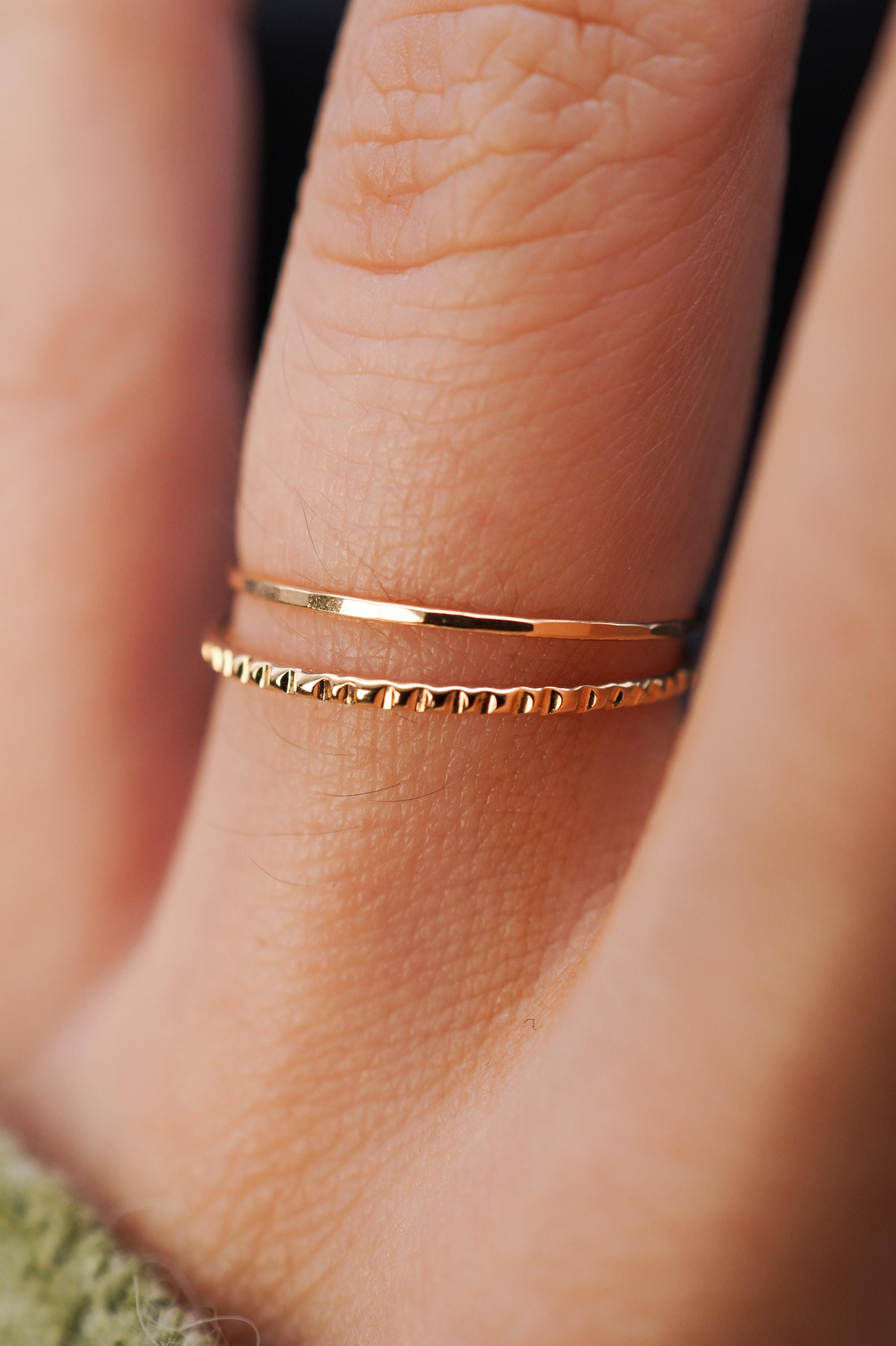 Ultra Thin Lined Set of Stacking Rings Gold Filled, Rose or