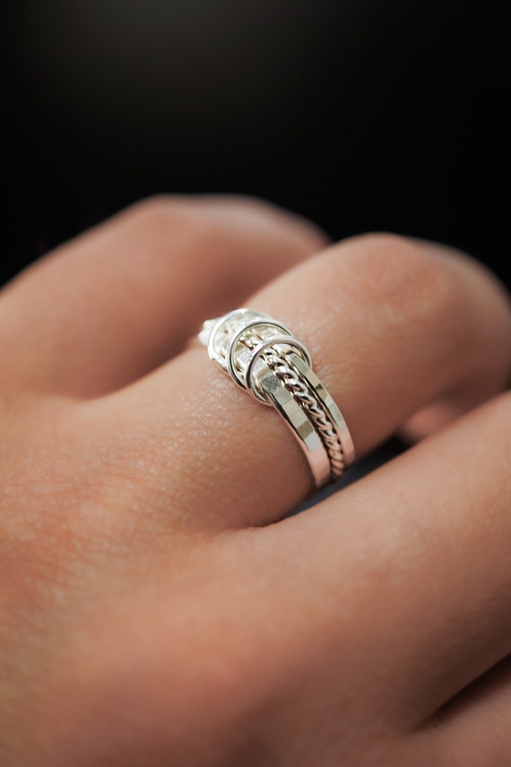 Anillo de triple eslabon juego de 3 anillos con 3 eslabones plata de ley inquieto giratorio infinito anillo de cinturon moderno liso martillado promesa vintage Etsy Mexico