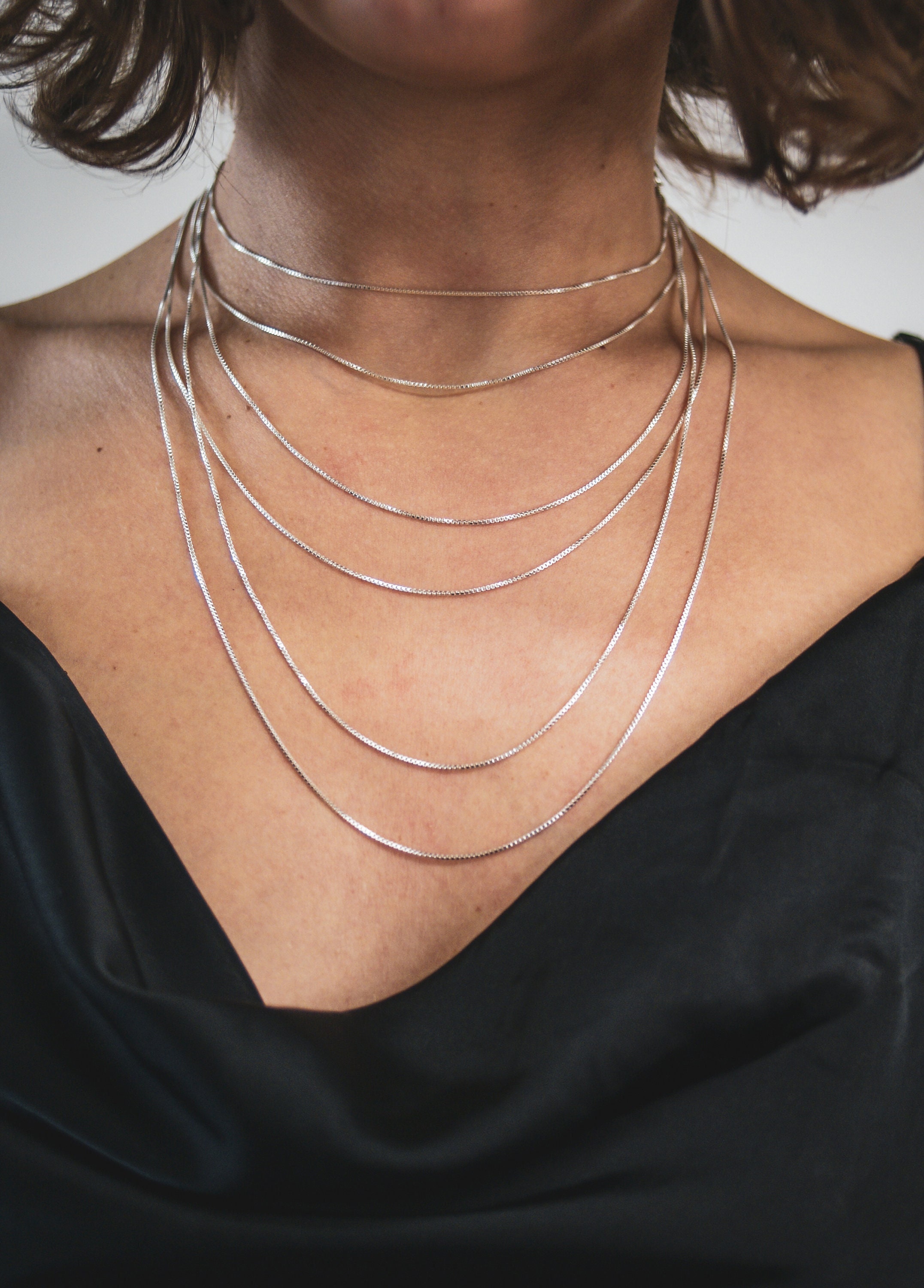 Box Chain Necklace in Sterling Silver 
