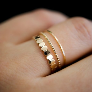 Bead and Twist Mixed Texture Ring Set in 14K Gold Fill, Rose Gold Fill, or Sterling Silver, delicate, twist ring, hammered ring, ultra thin GOLD FILL