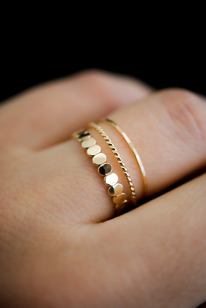 Bead and Twist Mixed Texture Ring Set in 14K Gold Fill, Rose Gold Fill, or Sterling Silver, delicate, twist ring, hammered ring, ultra thin GOLD FILL