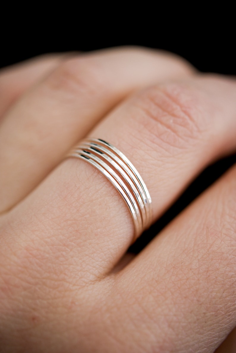 Set of 5 Ultra Thin Stacking Rings, Sterling Silver, skinny silver ring, silver rings, delicate silver ring, stacking ring, set of 5, midi image 2