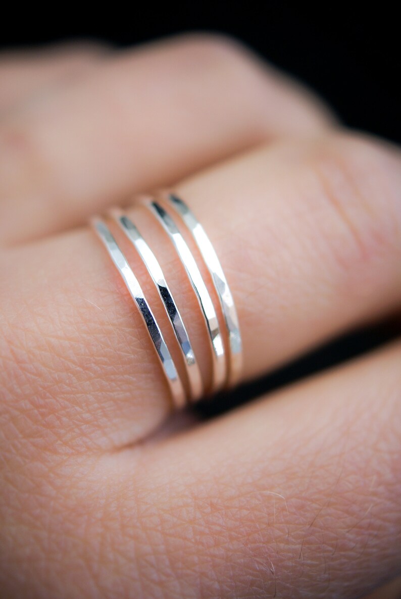 Smooth Sterling Silver ring set, set of 4, medium thickness, silver stacking rings, silver stack rings, 925, sterling silver stack ring Hammered