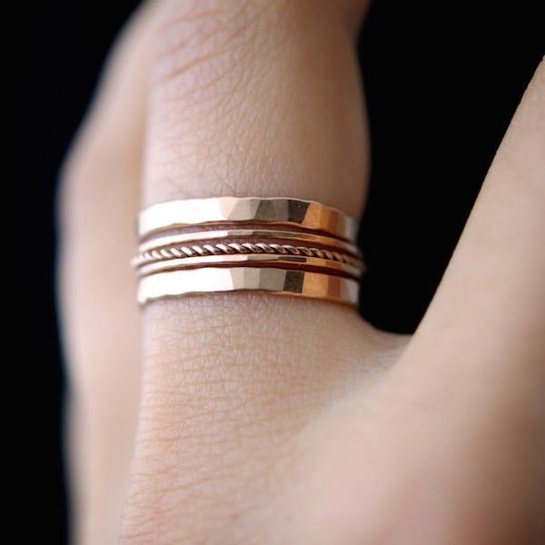 The Ultimate Twist Stacking Set of 5, Rose Gold, twisted, rope ring, textured pack of rings, gifts for her, Extra Thick and Ultra Thin