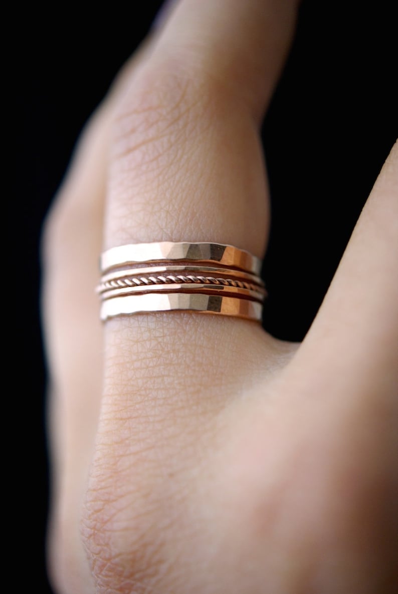 Rose Gold Twist Stacking Ring Set of 5 Rose Gold Stack Ring Etsy