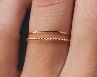 SOLID 14K Gold Twist stacking rings, gold stack ring, skinny gold stackable ring, 14k gold twist ring set, delicate gold ring, set of 2