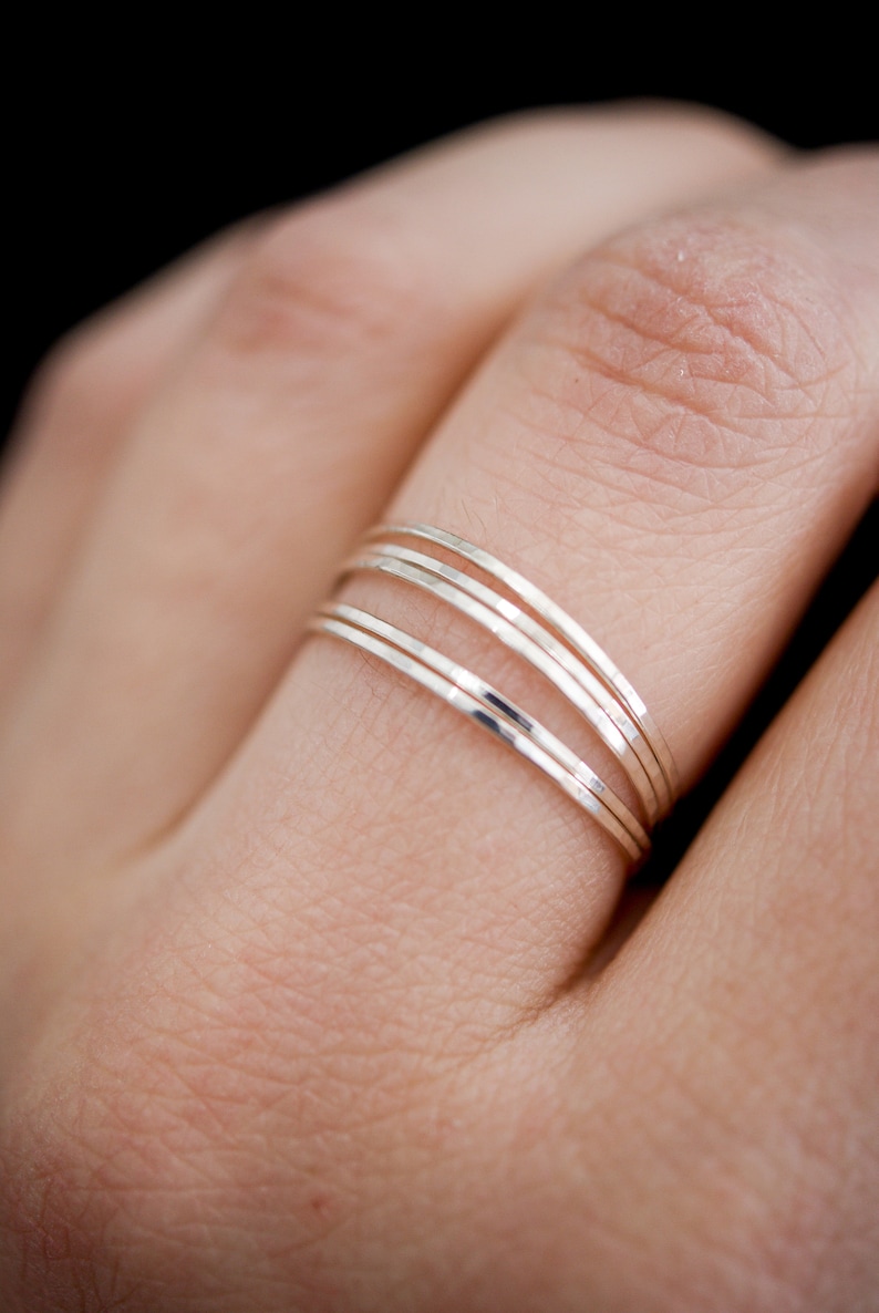 Set of 5 Ultra Thin Stacking Rings, Sterling Silver, skinny silver ring, silver rings, delicate silver ring, stacking ring, set of 5, midi image 3