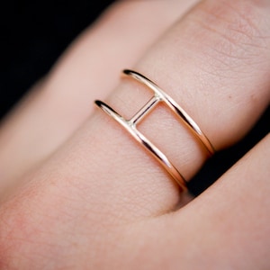 Small Cage Ring in 14K Rose Gold-Fill, double bar ring, rose gold ring, cage ring, rose gold cage ring, H ring, bar ring, wide band, smooth