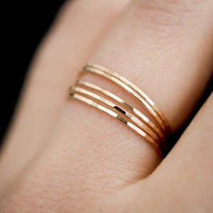 Ultra Thin Gold Filled stacking rings set of 5, 14K gold fill stacking rings, skinny stacking ring, hammered gold ring, set of 5, delicate Hammered