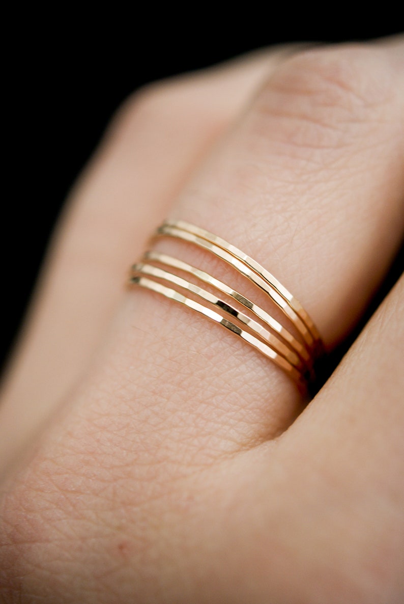 Ultra Thin Gold Filled stacking rings set of 5, 14K gold fill stacking rings, skinny stacking ring, hammered gold ring, set of 5, delicate Hammered