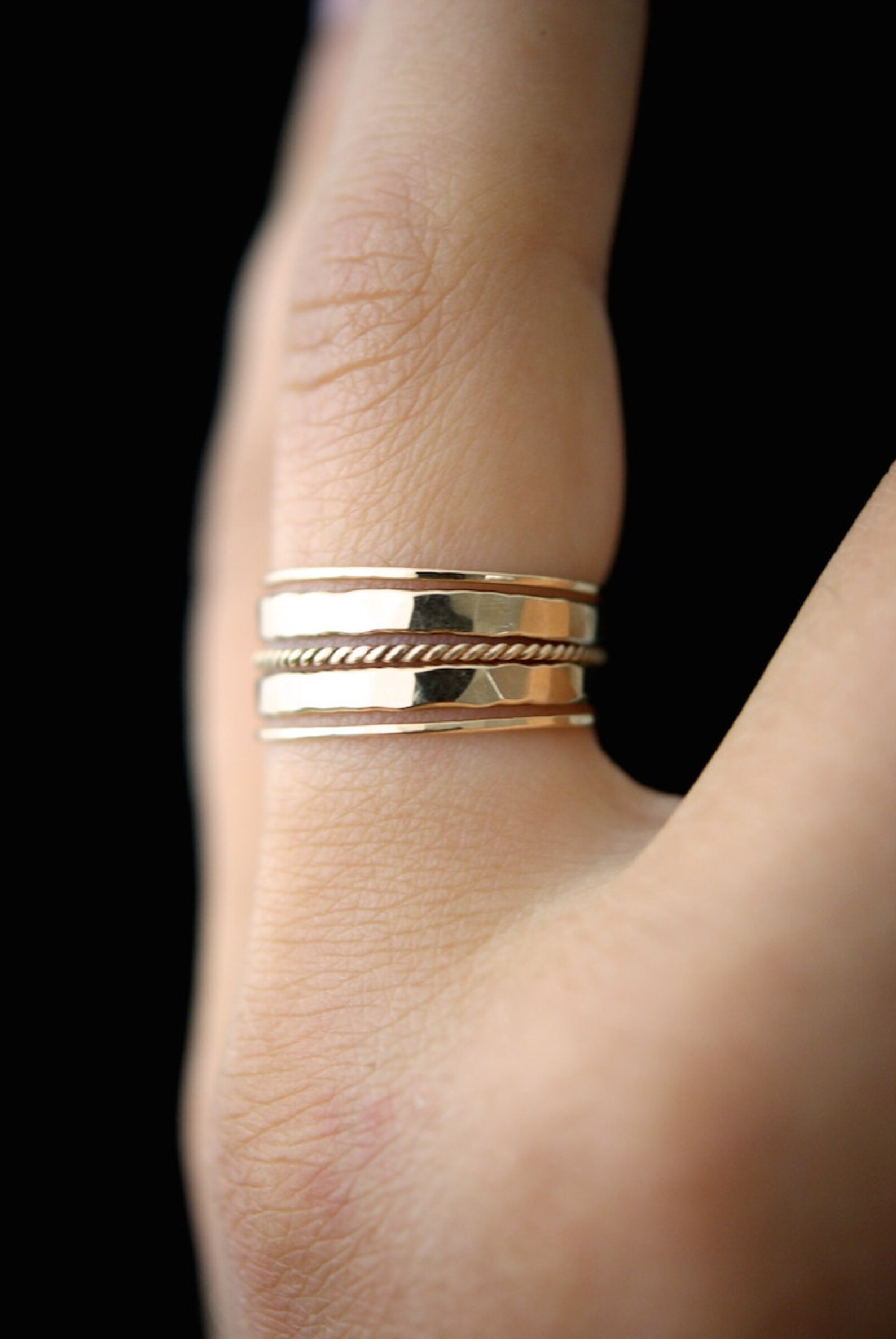 Gold Twist Stacking Ring Set of 5 Gold Stack Ring Skinny Etsy