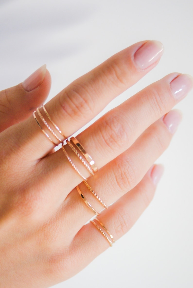 Dainty Rose Gold Stacking Ring Sets, Ultra Thin, Twist Rings, Stacked Sets, Styled, Minimalist Stacking rings, Gold-Filled, Unisex, Textured image 1