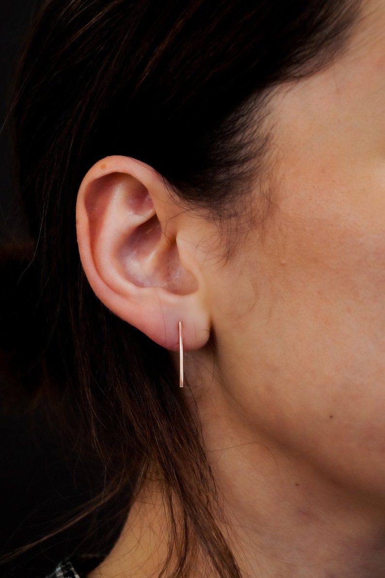 SOLID 14K Rose Gold Bar Stud Earrings Rose Gold Bar Studs Etsy