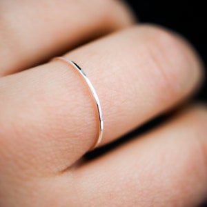 Ultra Thin Sterling Silver stacking ring, super skinny, extra thin, tiny, thinnest, silver, stackable, slender, delicate, threadbare, .7mm Single - Hammered