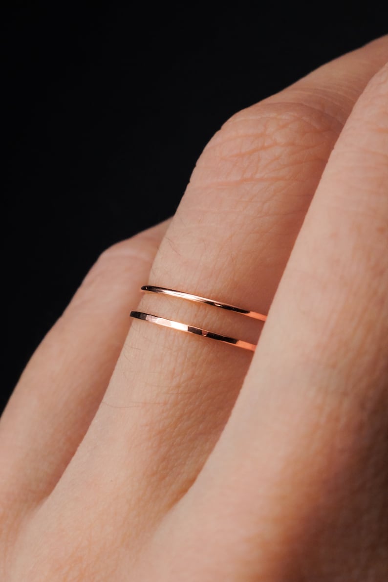 Rose Gold Ultra Thin Stacking ring, super skinny, extra thin, thinnest, slender, 14k rose gold fill, stackable, delicate, threadbare, .7mm image 2