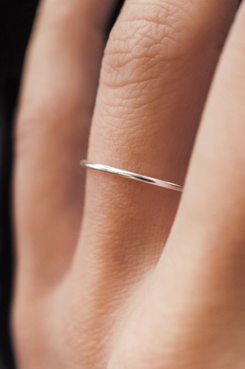Medium Thickness Sterling Silver stacking ring, one single ring, hammered silver ring, silver stack ring, single silver ring, delicate ring Single - Smooth